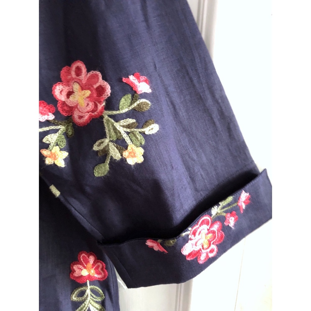 $204 2X Neiman Blue Embroidered Tie Blouse Top - Picture 4 of 7